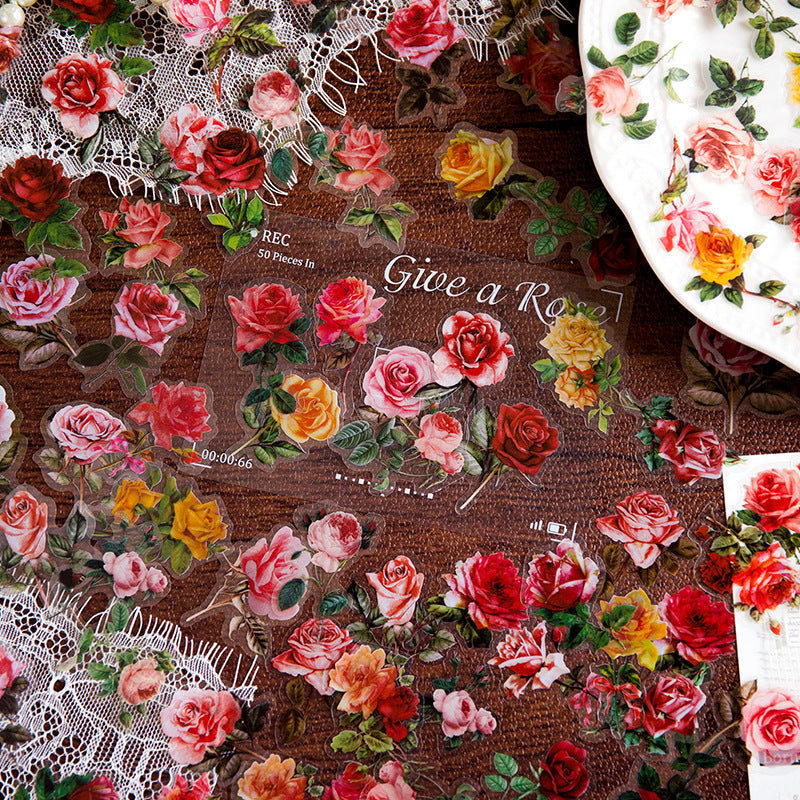 100 Pcs Classic Victorian Romantic Rose Garden Stickers