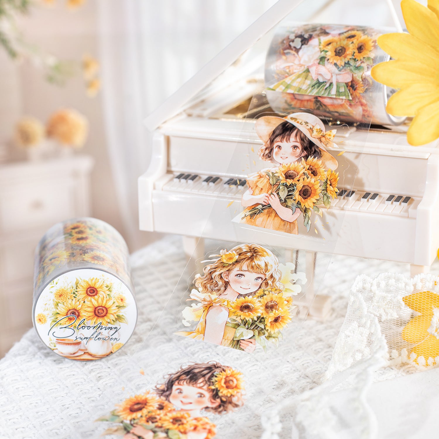 1 Roll Sunflower Garden PET Stickers Tape SFXRK