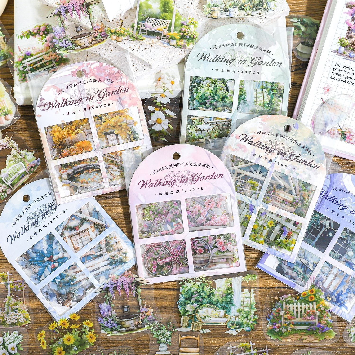 30 Pcs Garden Theme PET Sitkcers MBFT