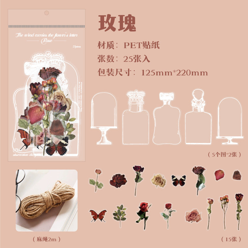 25 Pcs Bottle and Flowers PET Stickers FCHX