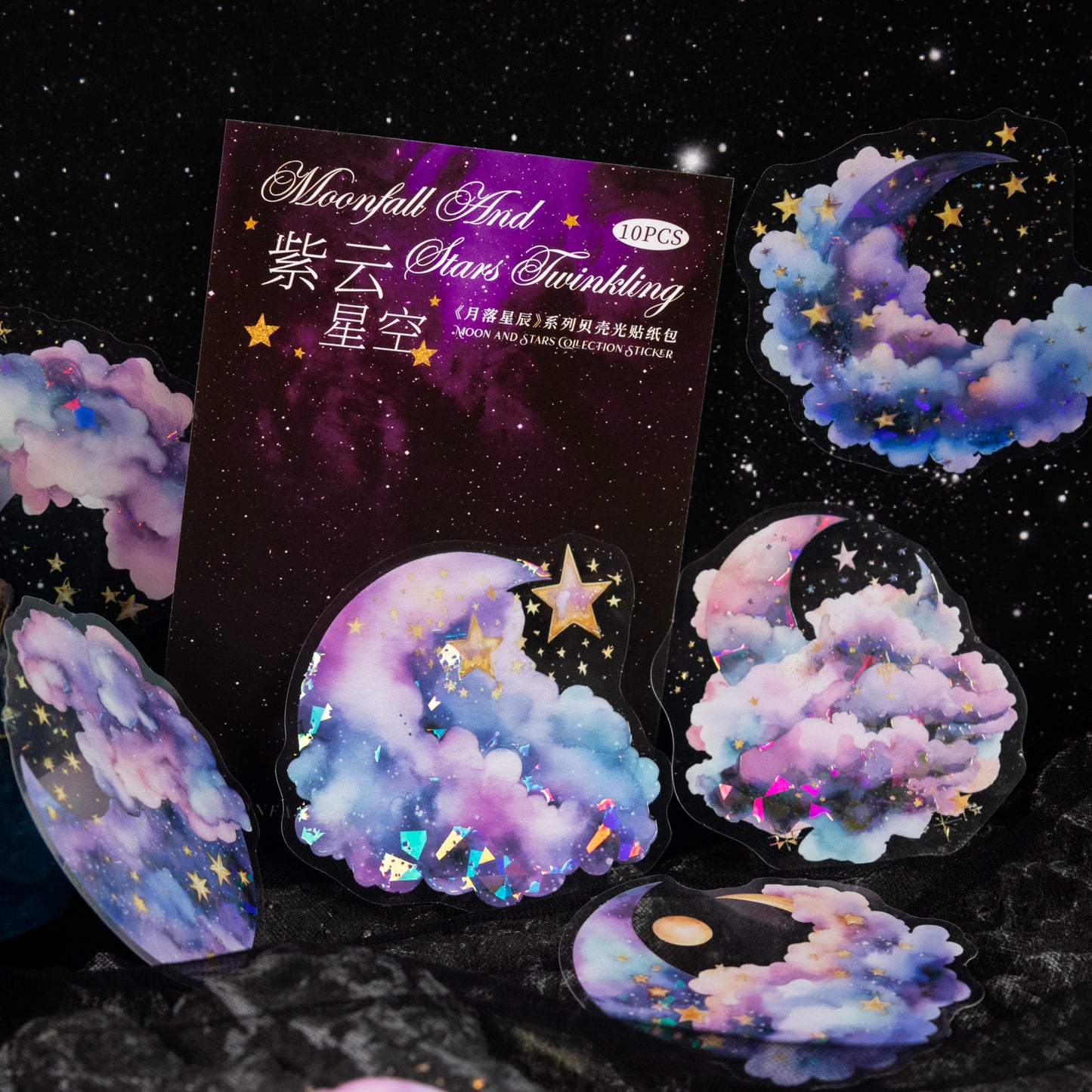 10 Pcs Moon Cloud Stat PET Stickers YLXC