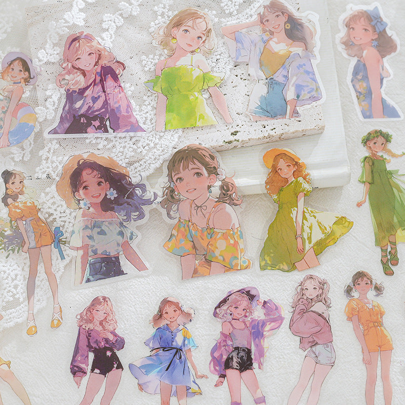 30 Pcs Summer Girl PET Stickers XRQM