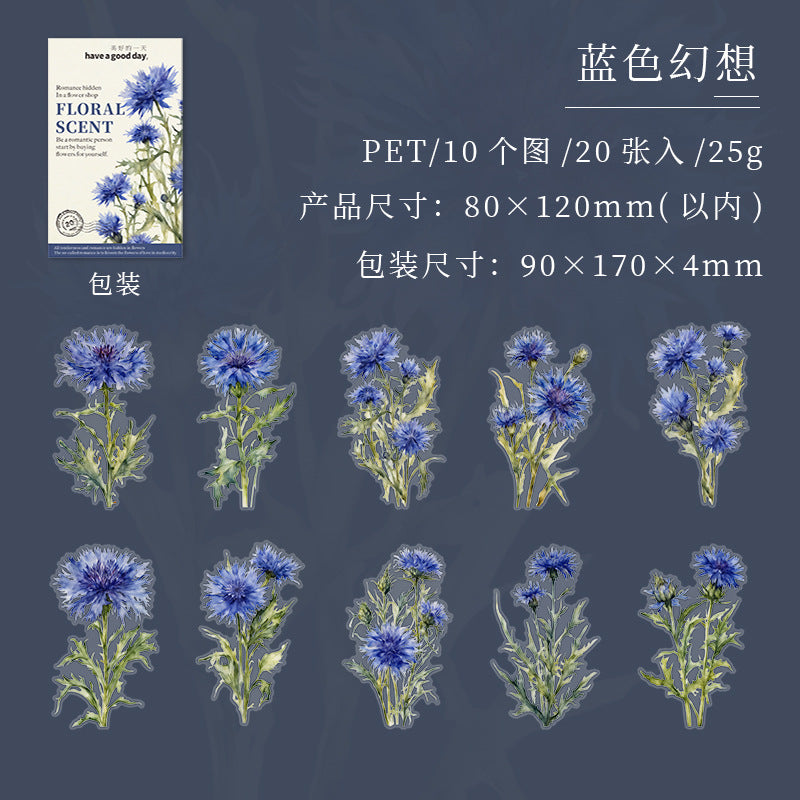 20 Pcs PET Flower Stickers HXMY