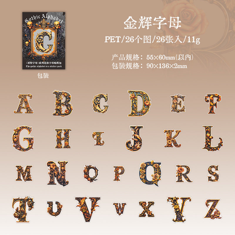 26 Pcs Gothic Letter Stickers GTZM