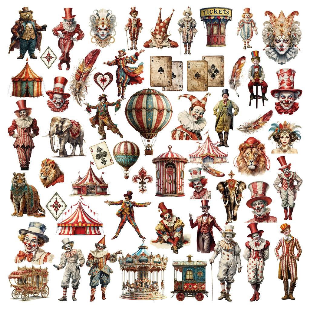58PCS Fantasy Circus Vellum Scrapbook Stickers
