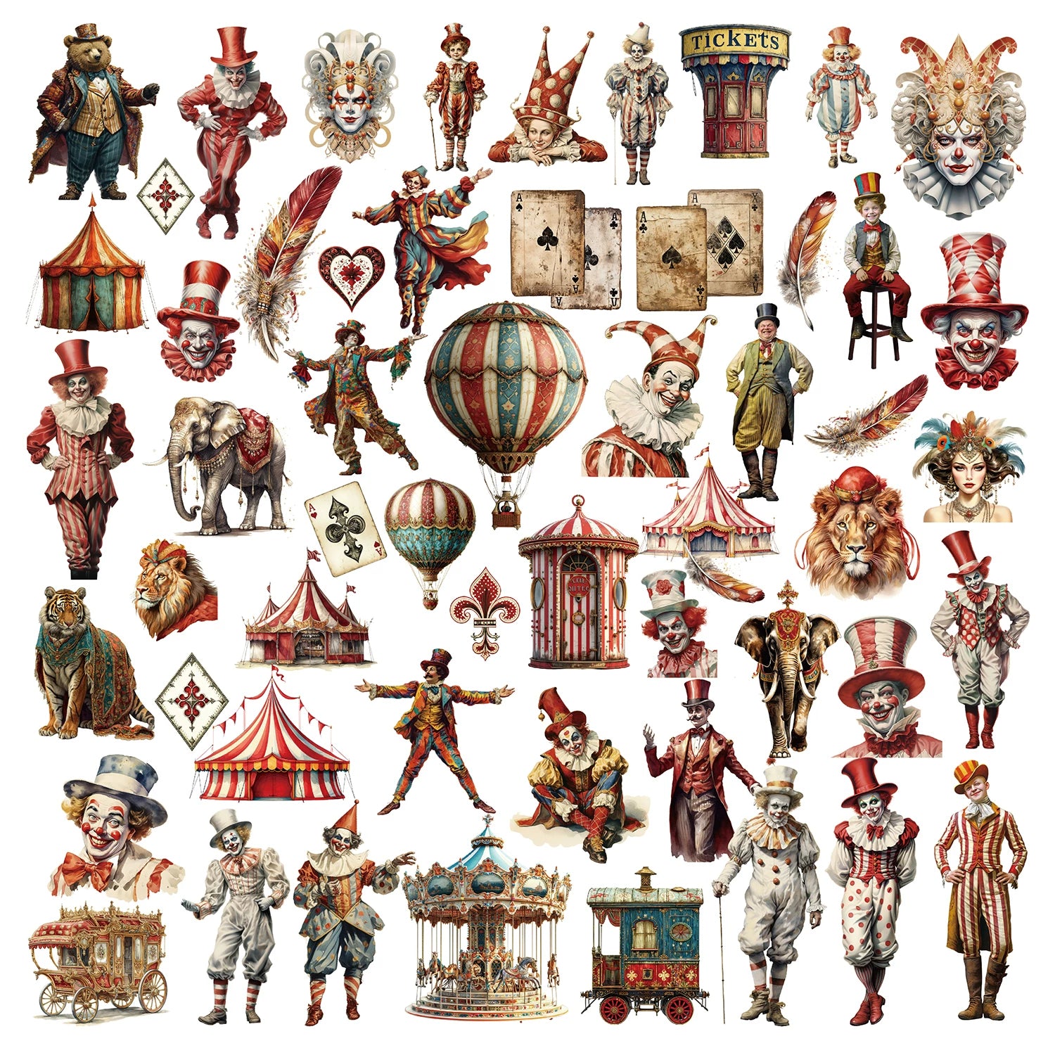 58PCS Fantasy Circus Vellum Scrapbook Stickers
