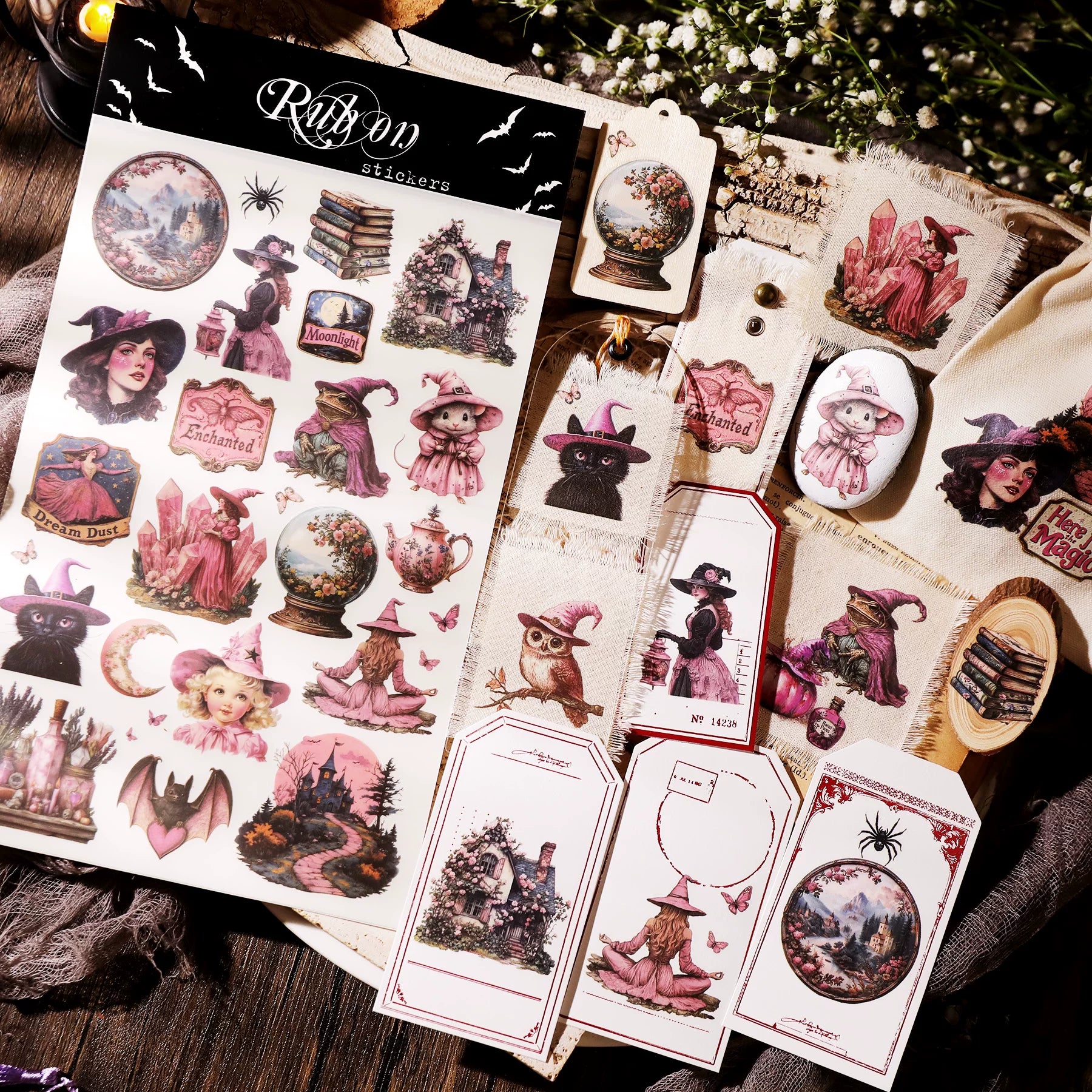 3 Sheets Rub on Stickers - Pink Gothic