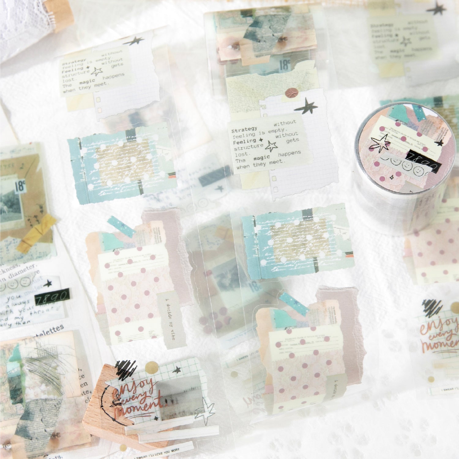 1 Roll Vintage Collage PET Stickers Tape ZYSKY