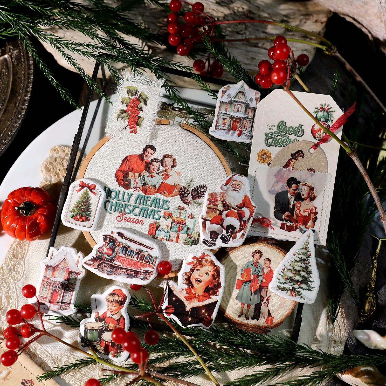 3 Sheets Rub on Stickers - Vintage Christmas