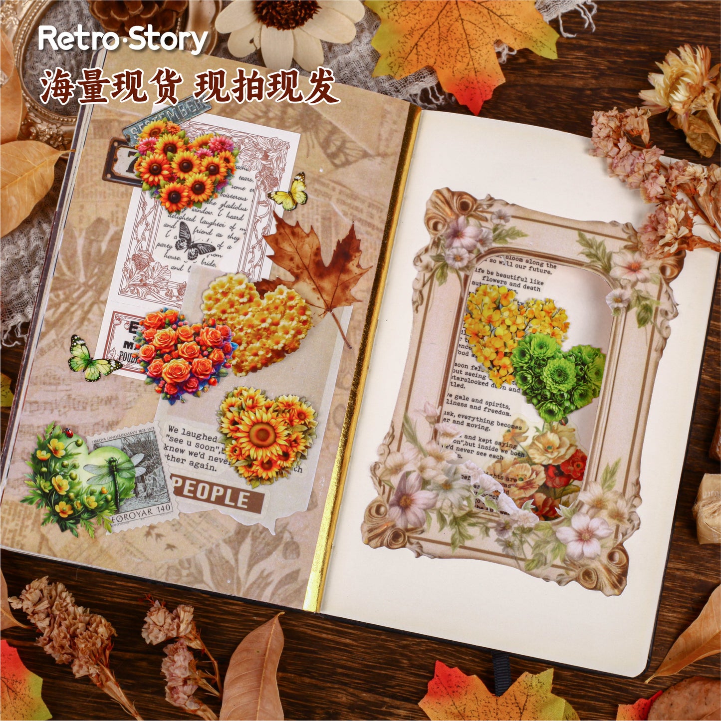 16 Pcs Flower Heart Shape Stickers XHXL