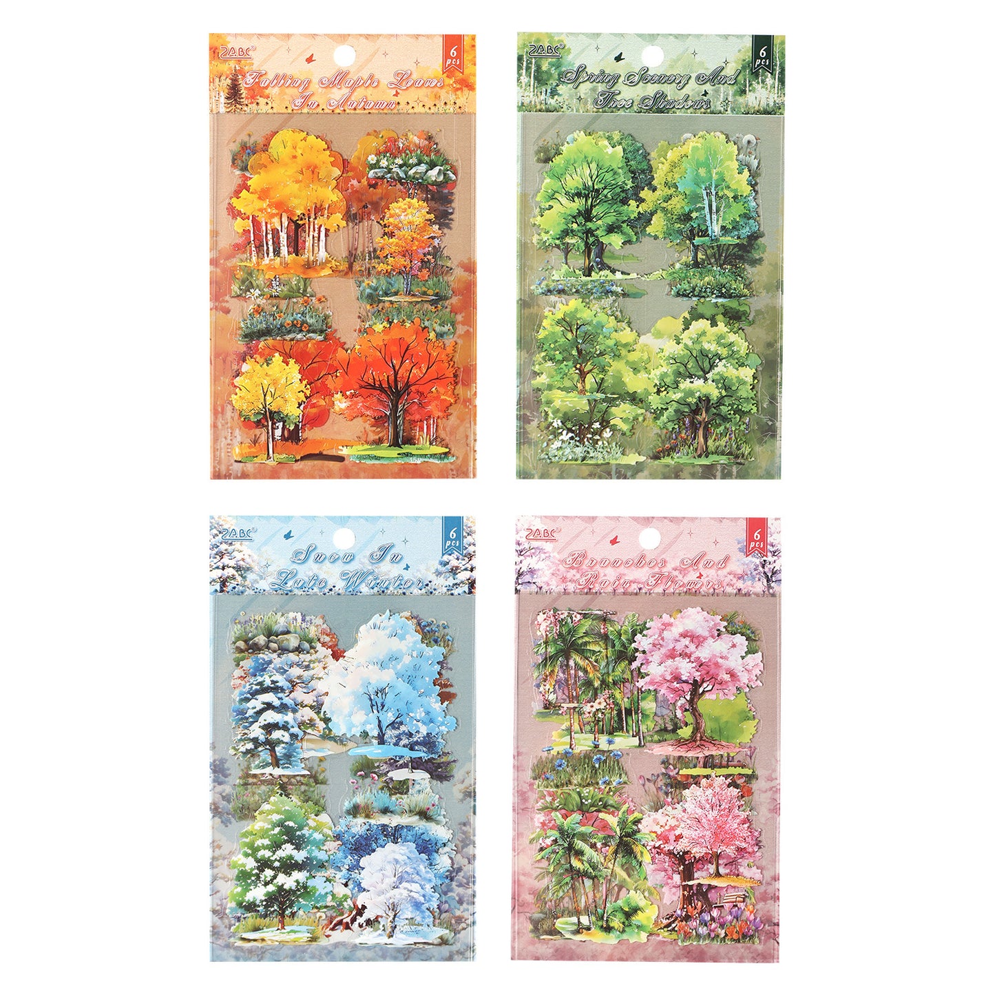 4 Sheets Seasonal Tree Stickers SJSJ