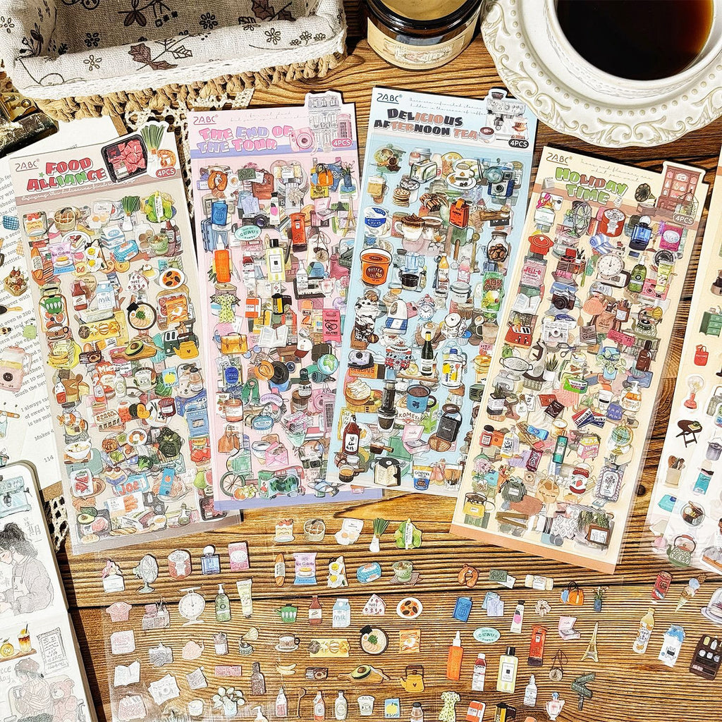 4 Pcs Vintage Cozy Grocery Cafe Stickers - Gourmet Alliance
