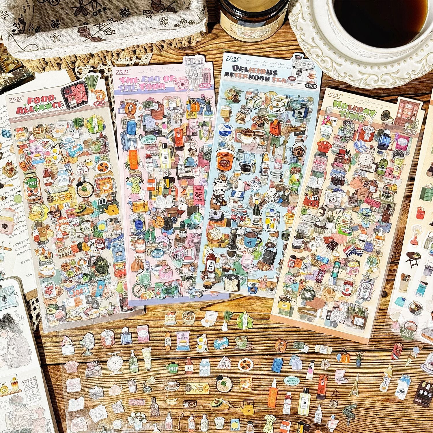 4 Pcs Vintage Cozy Everyday Stickers - Travel