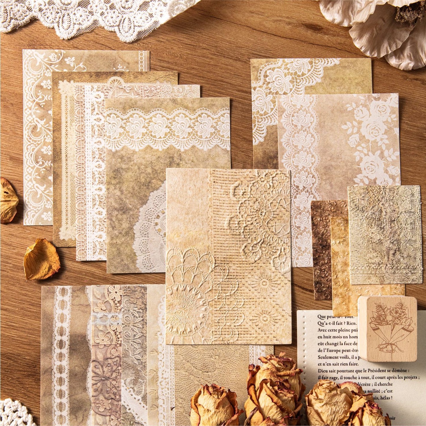 28 Pcs Vintage Embossed Paper and Scrapbook Paper ZJKS