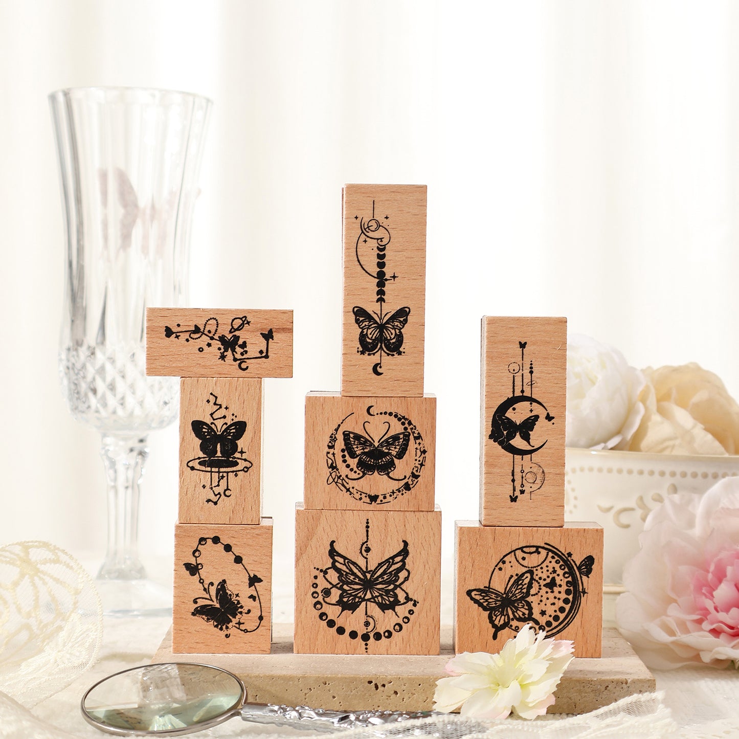 8 Pcs Fantasy Butterfly Wooden Stamp Kit DYCM