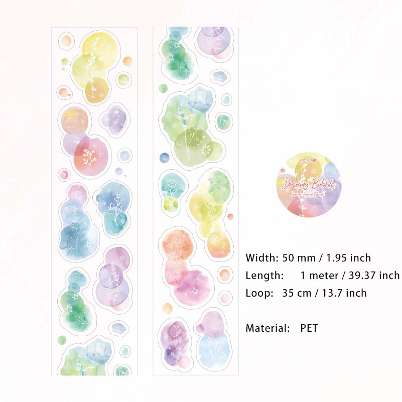 1 Roll Watercolor Journal Planner PET Stickers Tape YRMJ