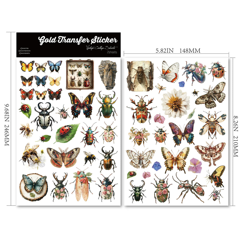 2 Sheets Waterproof Rub on Stickers - Insects