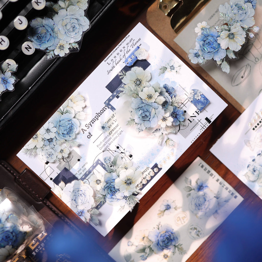 Floral Decorative Tape Rolls- Cyan Flora