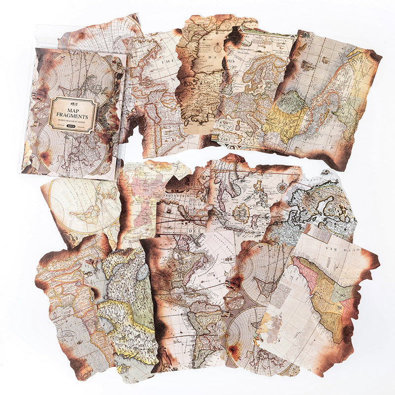 30 Pcs Lost Horizons Antique Map Scorched Fragment Paper Pack