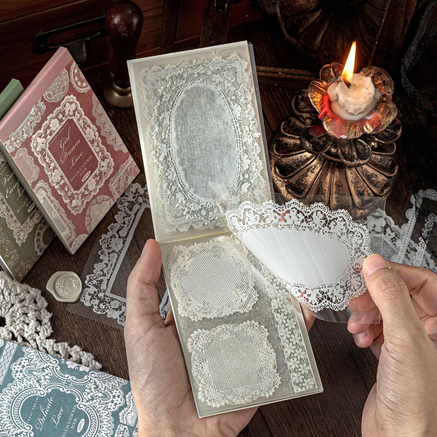 30 Sheets Lace Themed PET Stickers Book LSBWG