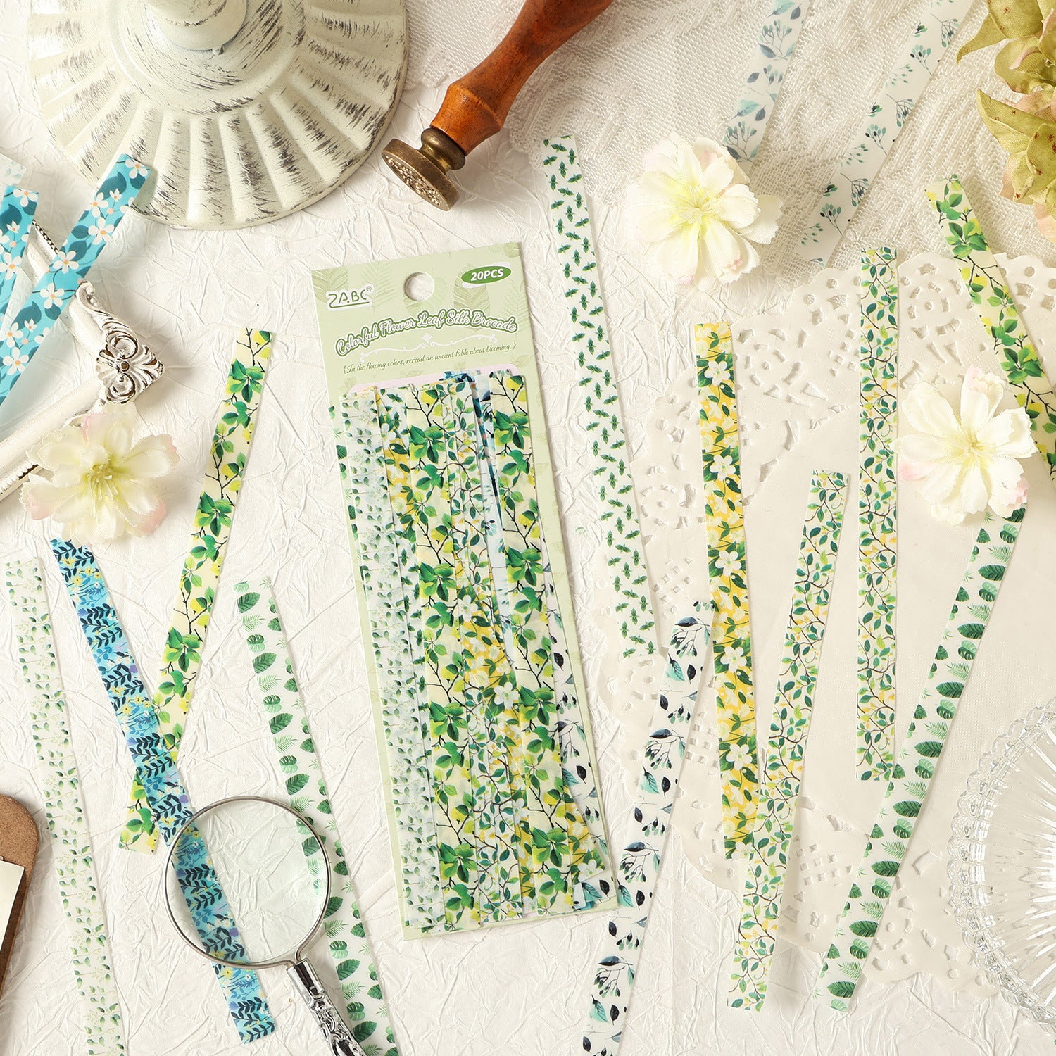 20 Pcs Floral Stripe PET Stickers HXCY