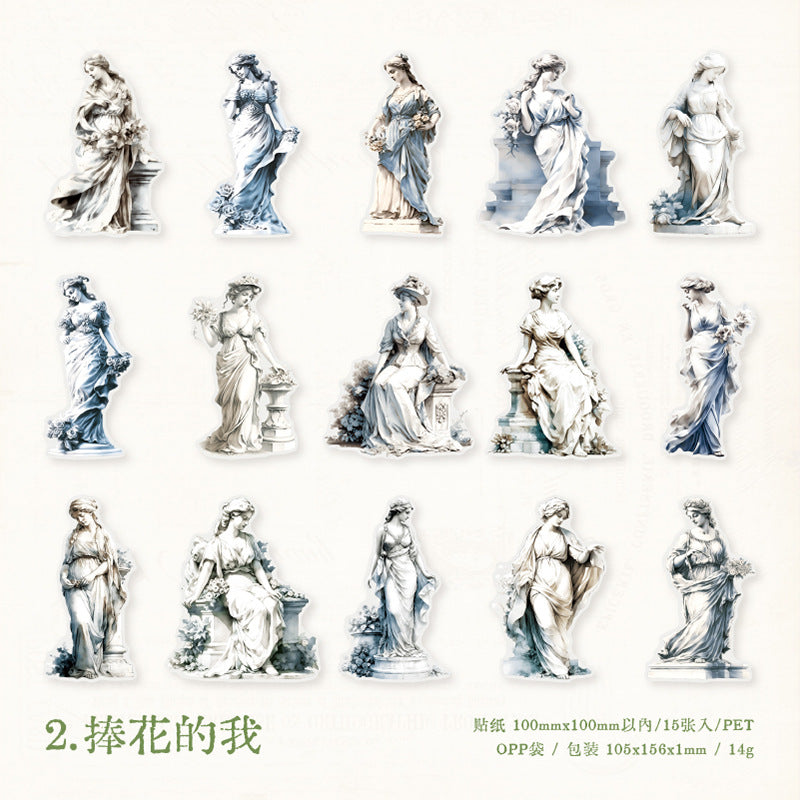 15 Pcs Sculpture Themed PET Stickers DSKXQ