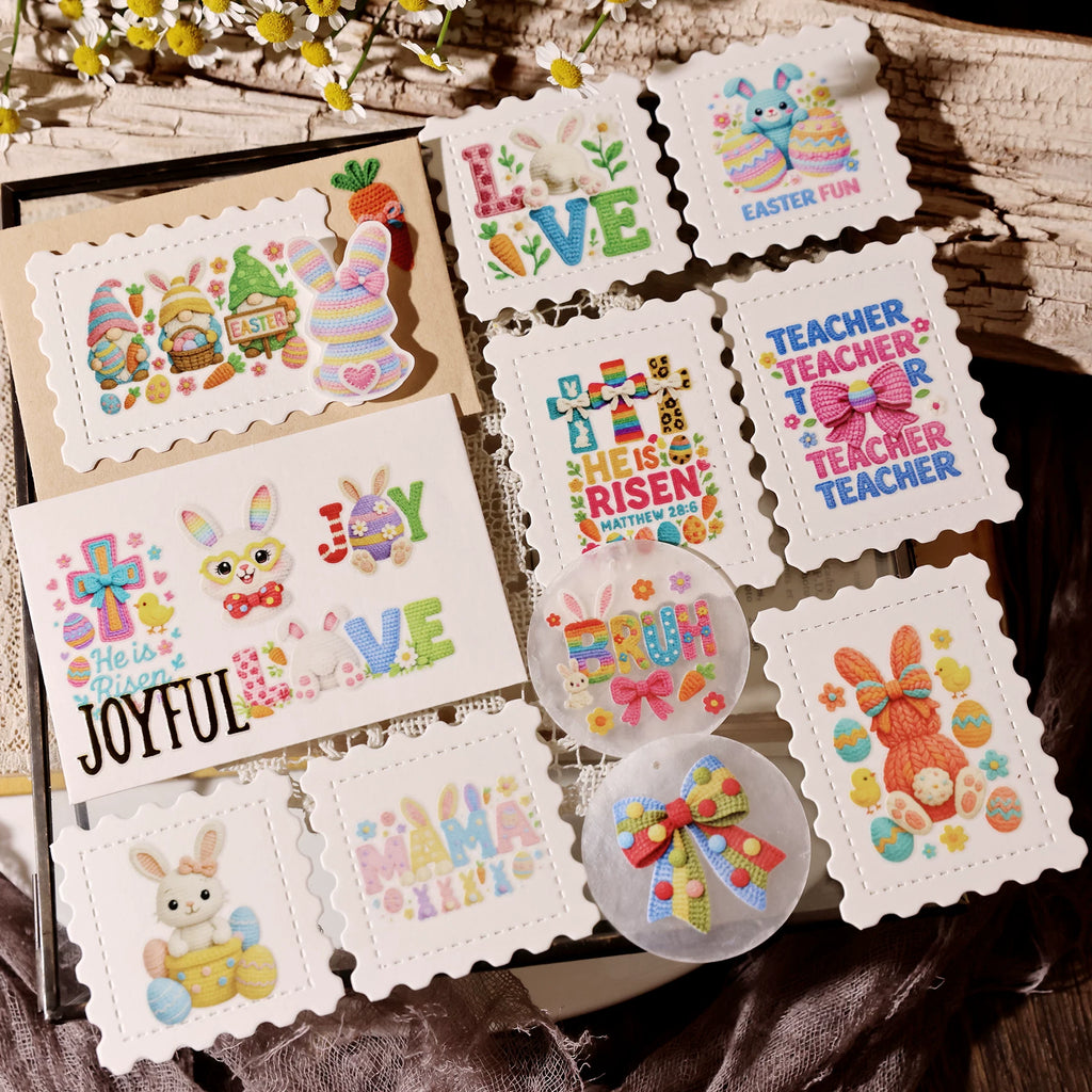 2 Sheets Waterproof Rub on Stickers - Easter Yarn