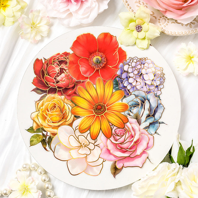 10 Pcs Gold Foil Flower Stickers HJWY