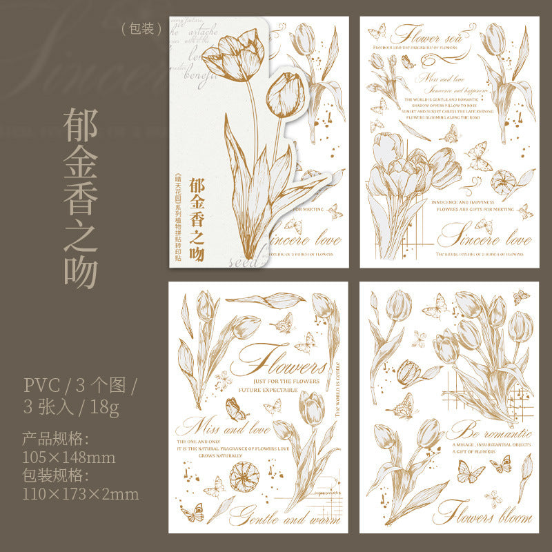 3 Pcs Flower Transfer Stickers QTHY