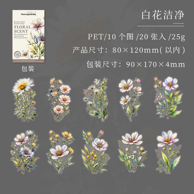 20 Pcs PET Flower Stickers HXMY