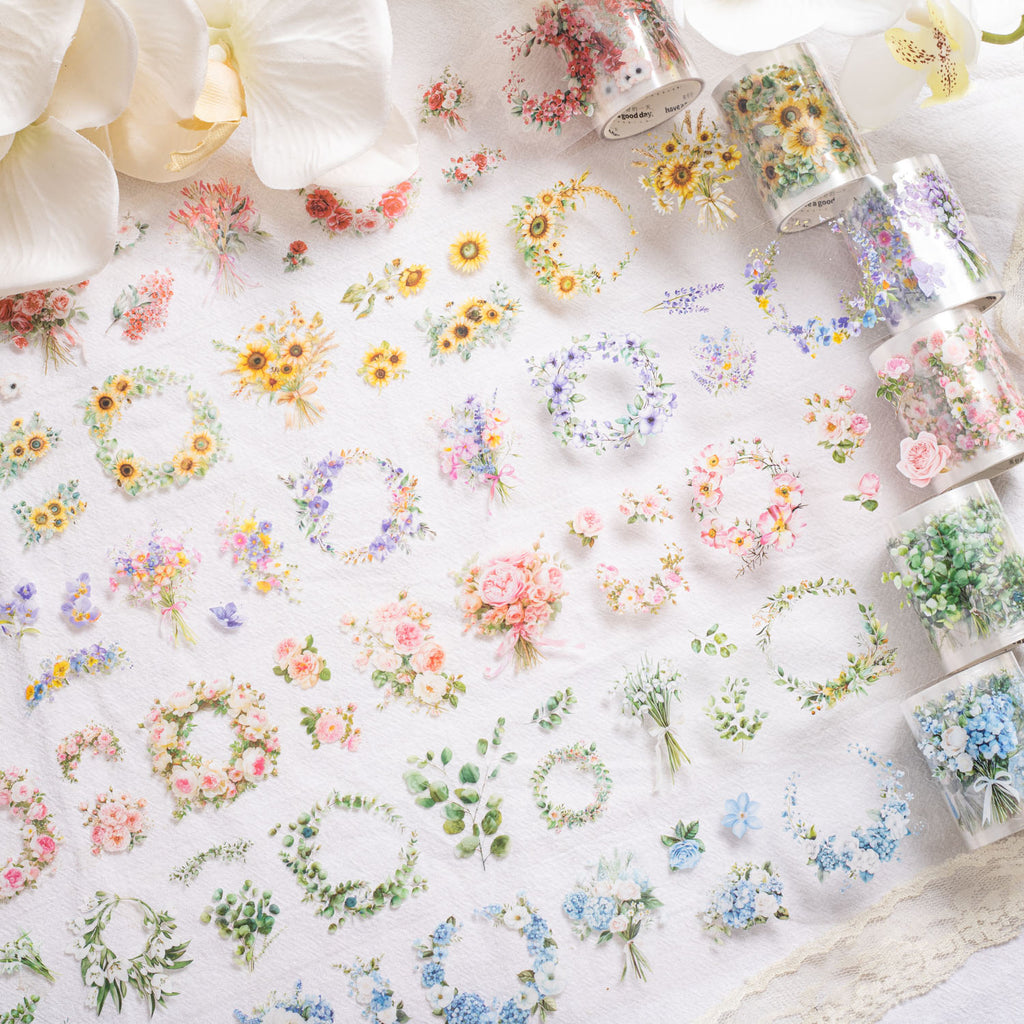 1 Roll Flower Theme PET Stickers Tape HRMXL