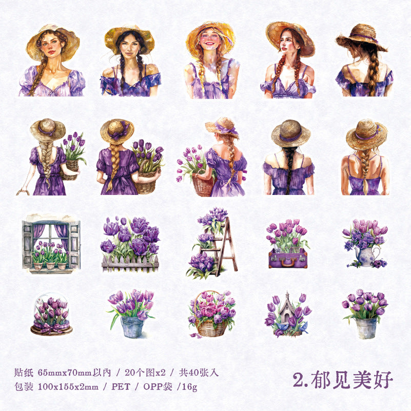 40 Pcs Flower Girl PET Stickers XMES