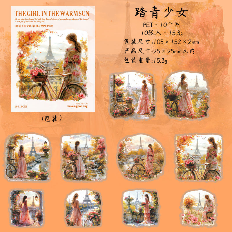 10 Pcs Vintage Sunset Girl PET Stickers NYXSN