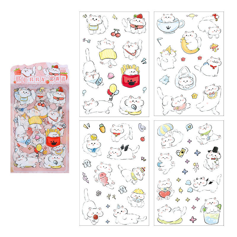 4 Pcs Kawaii Cartoon Cats PET Stickers - Berry Cat