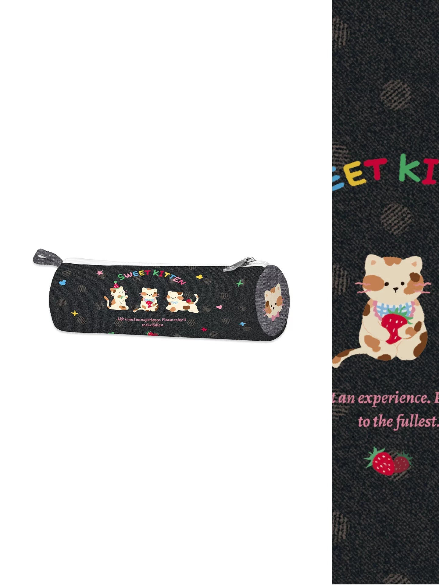 Strawberry Cat Artisan Canvas Barrel Pencil Case