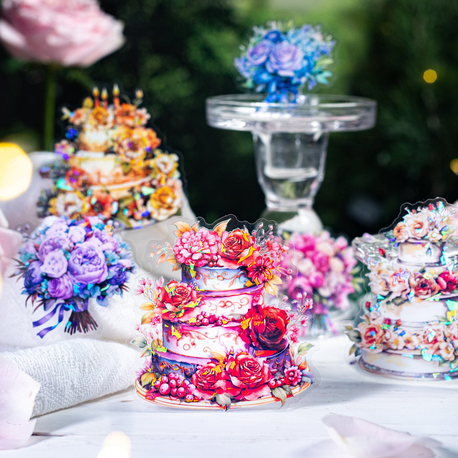 10 Pcs Flower Cake PET Stickers PHDG