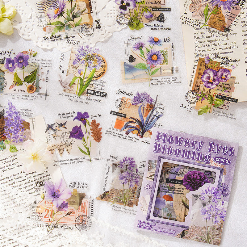 20 Pcs Flower Collage PET Stickers CJHY
