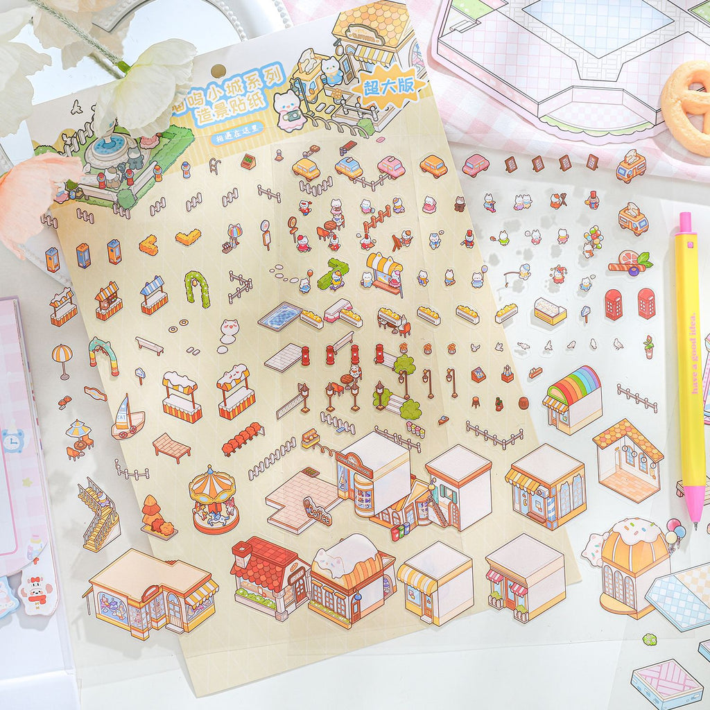 3D City Market Scene Sticker Kit MWXC
