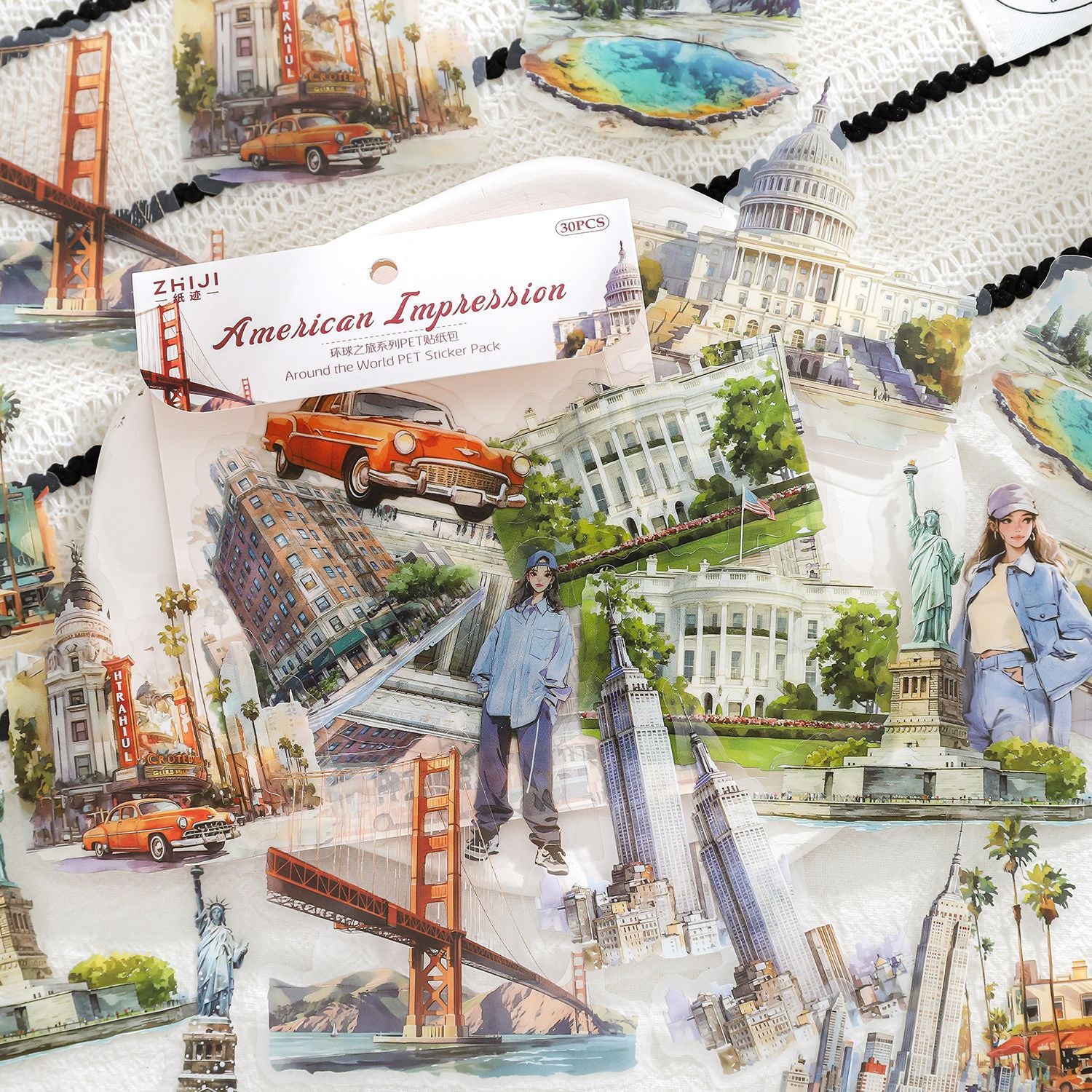 30 Pcs Travel Theme PET Stickers HQZL