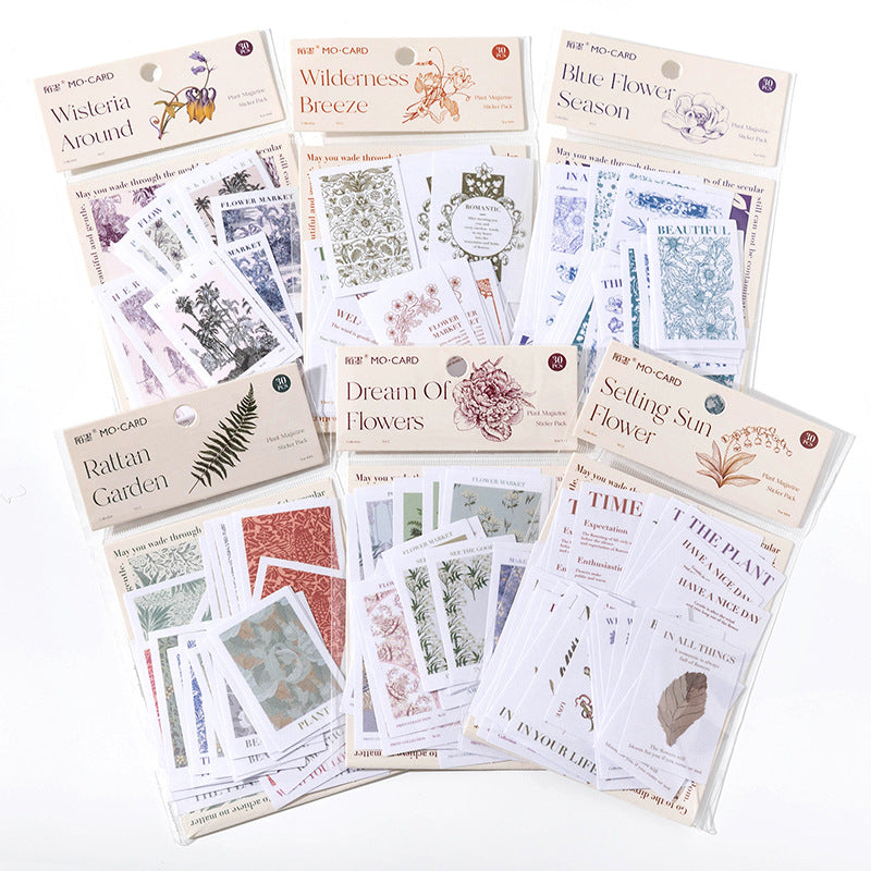 30 Pcs Botanical Art Themed Stickers ZWHX