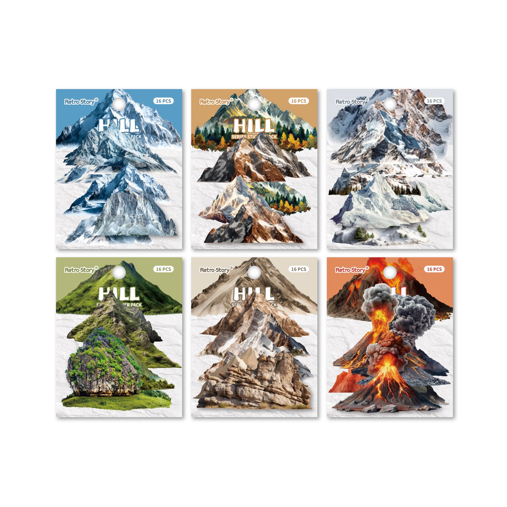 16 Pcs Mountain Cardstock Stickers SHQI