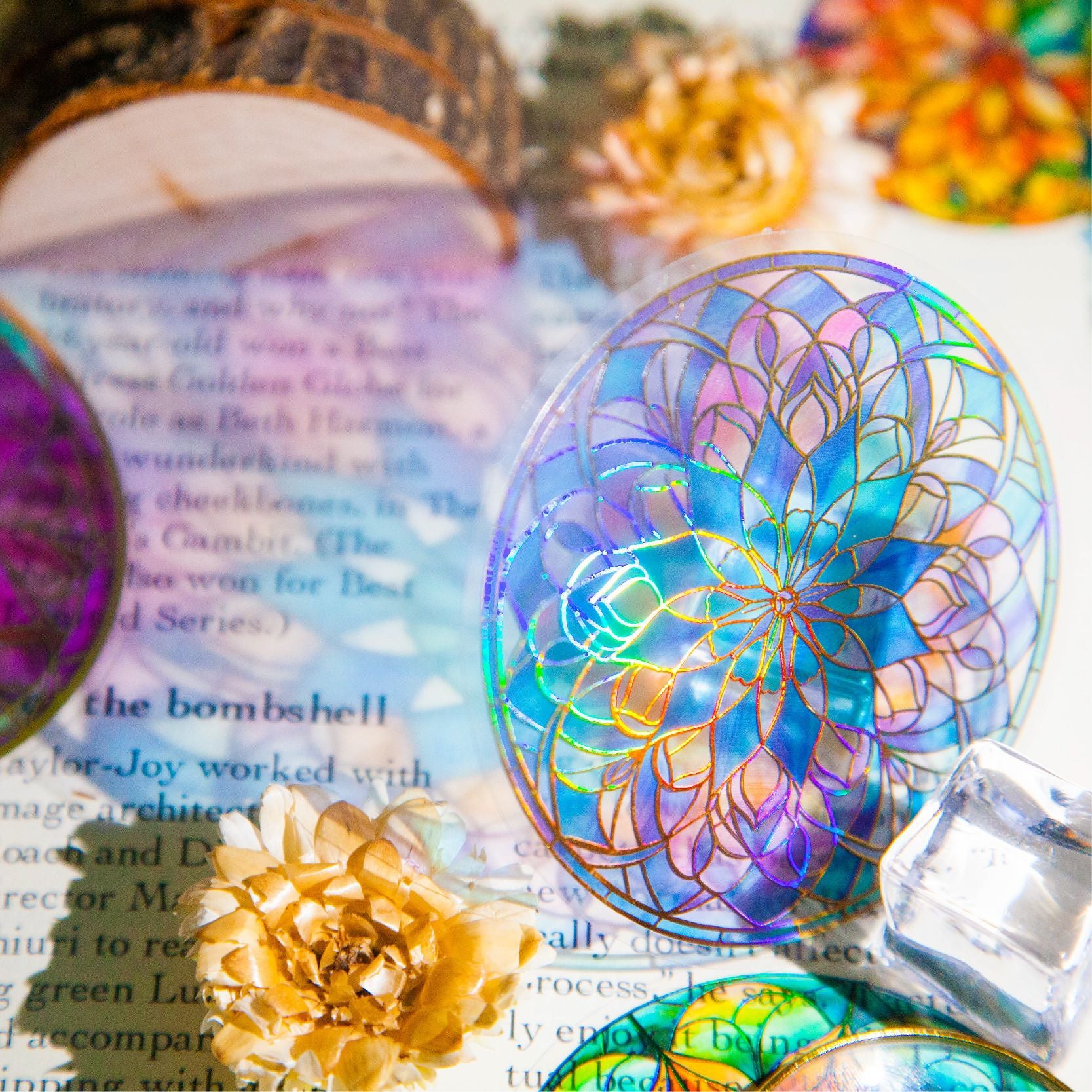 12 Pcs Round Flowers PET Stickers LLMTL