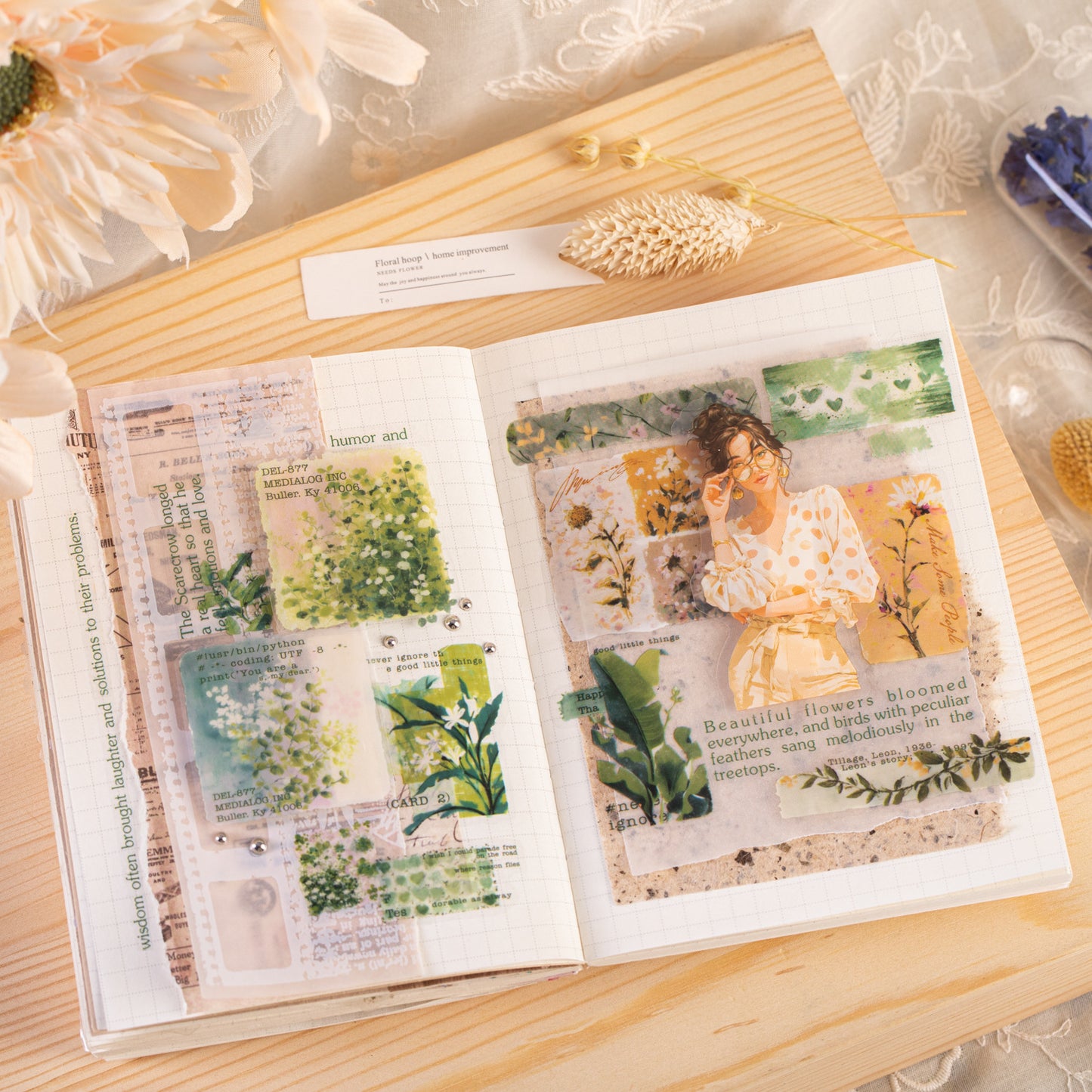 1 Roll Flower Themed PET Stickers Tape HCMB