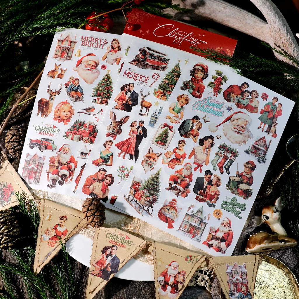 3 Sheets Rub on Stickers - Vintage Christmas
