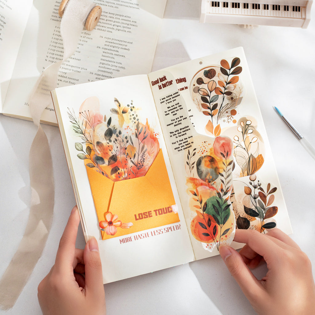 6 Pcs Watercolor Leaf PET Stickers WSHG