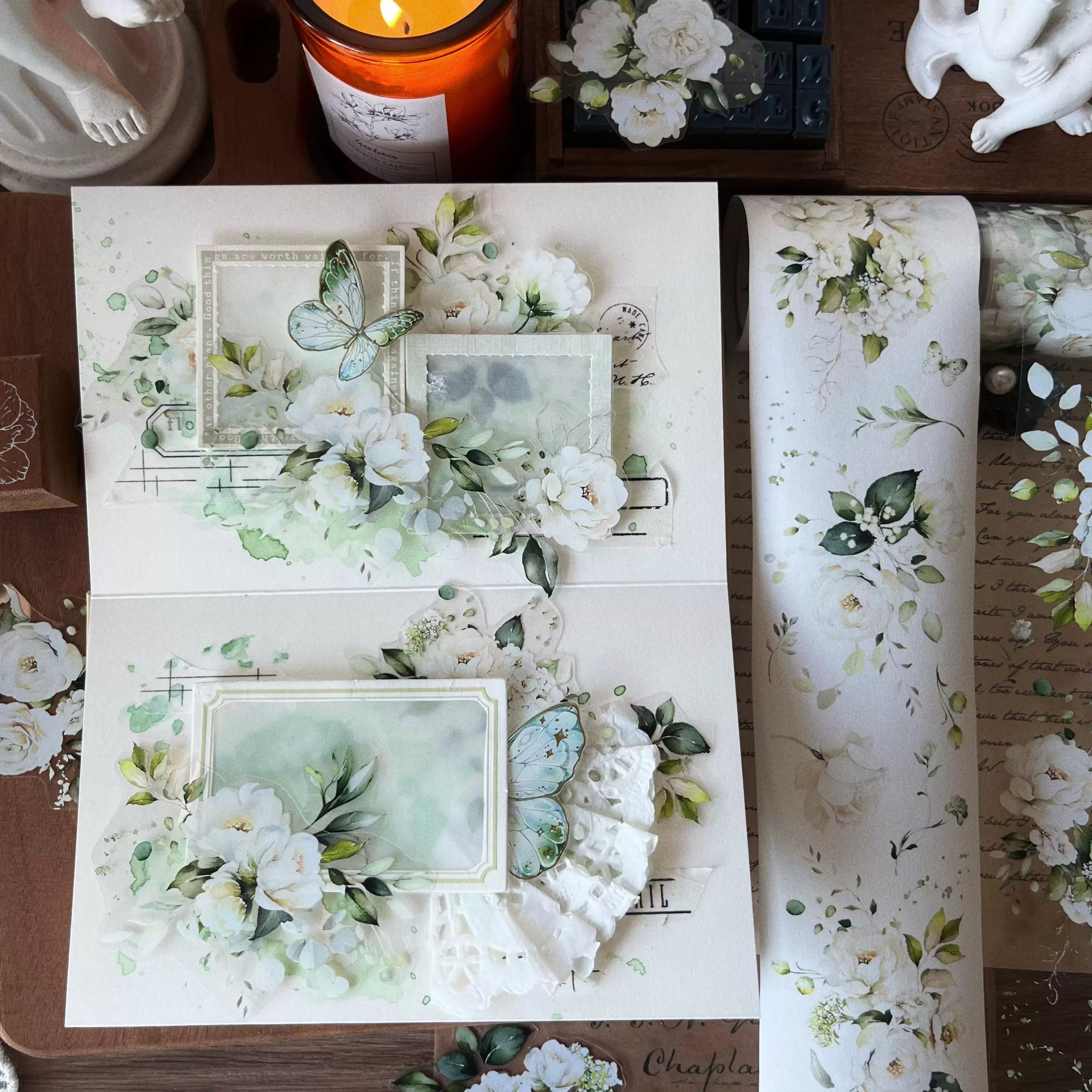 Floral Decorative Tape Rolls- White Hymn