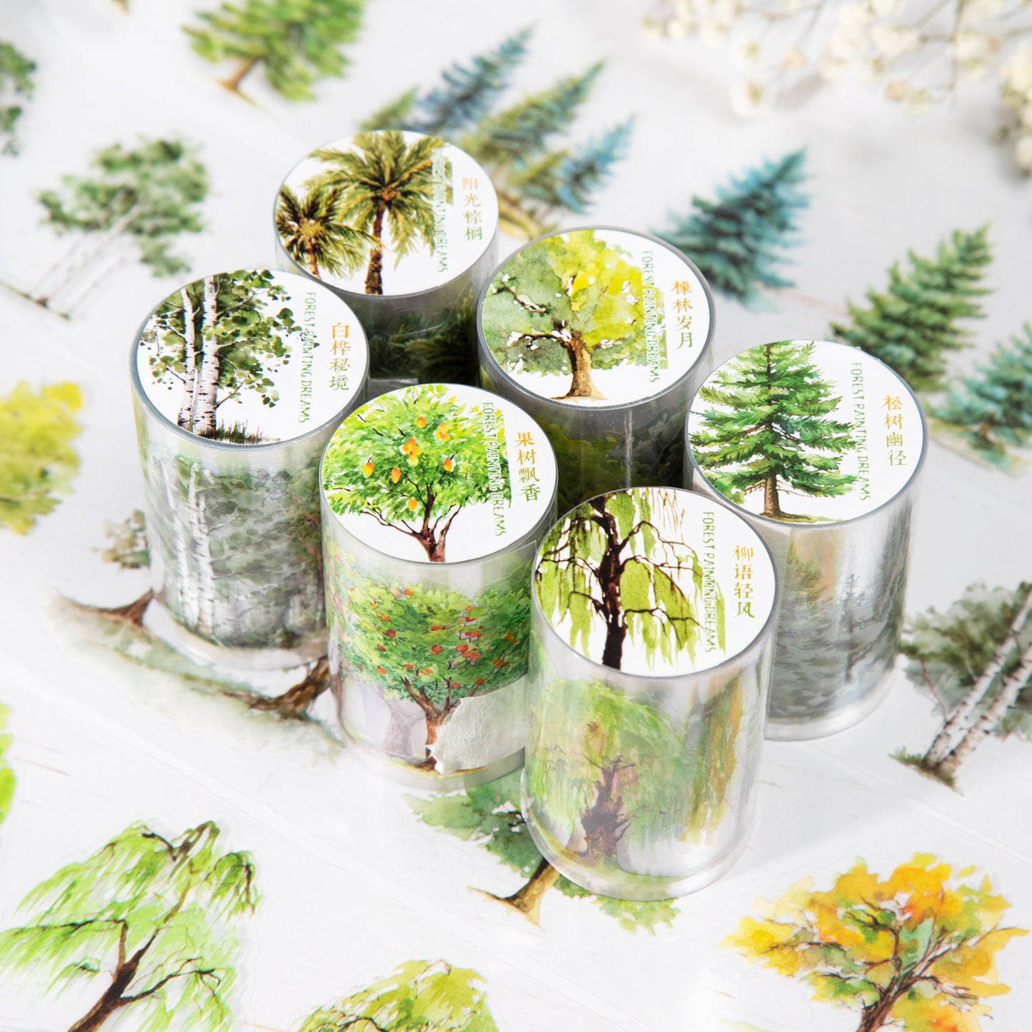 1 Roll Pre-cut Tree PET Stickers Tape SLHM