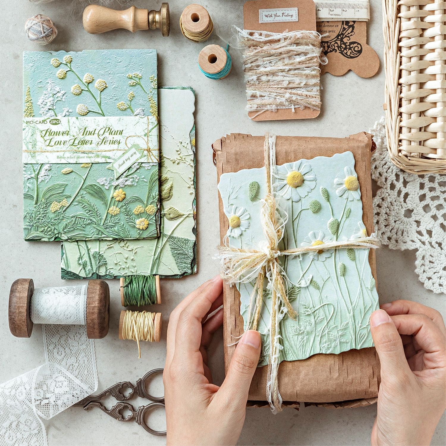 23 Pcs Floral Embossed Paper and Scrapbook Paper HCQS