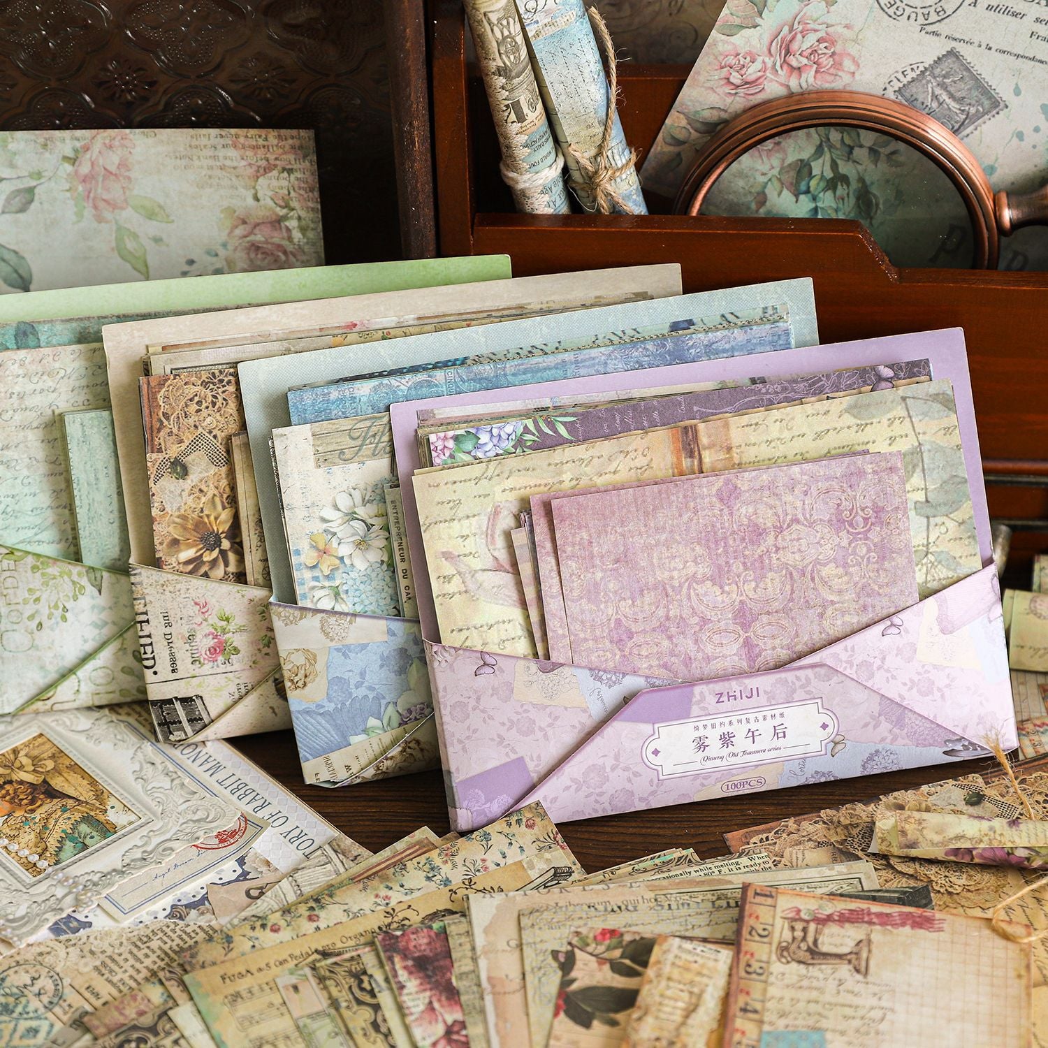 100 Sheets Vintage Scrapbook Paper QMJY