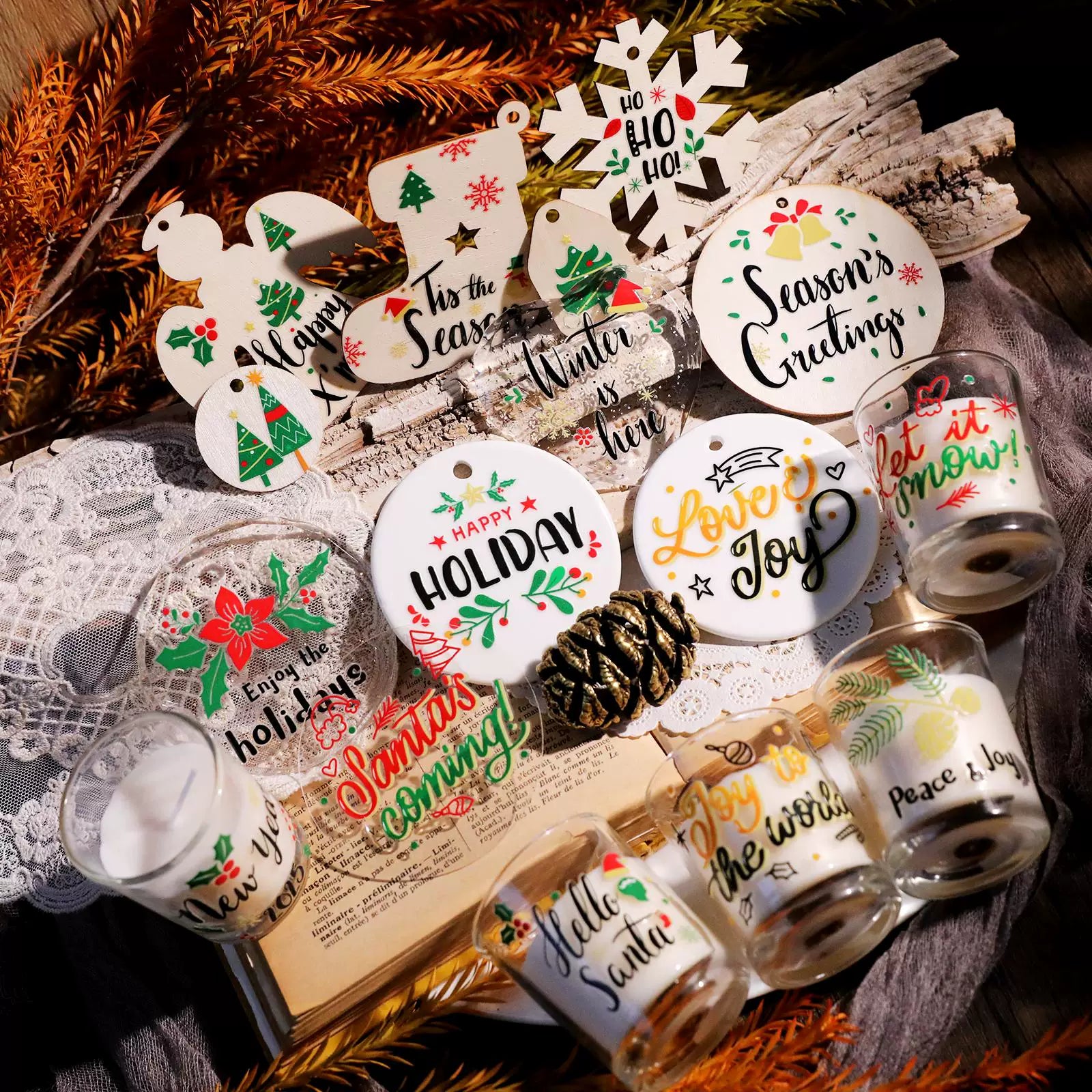2 Sheets Waterproof Rub on Stickers - Christmas Season
